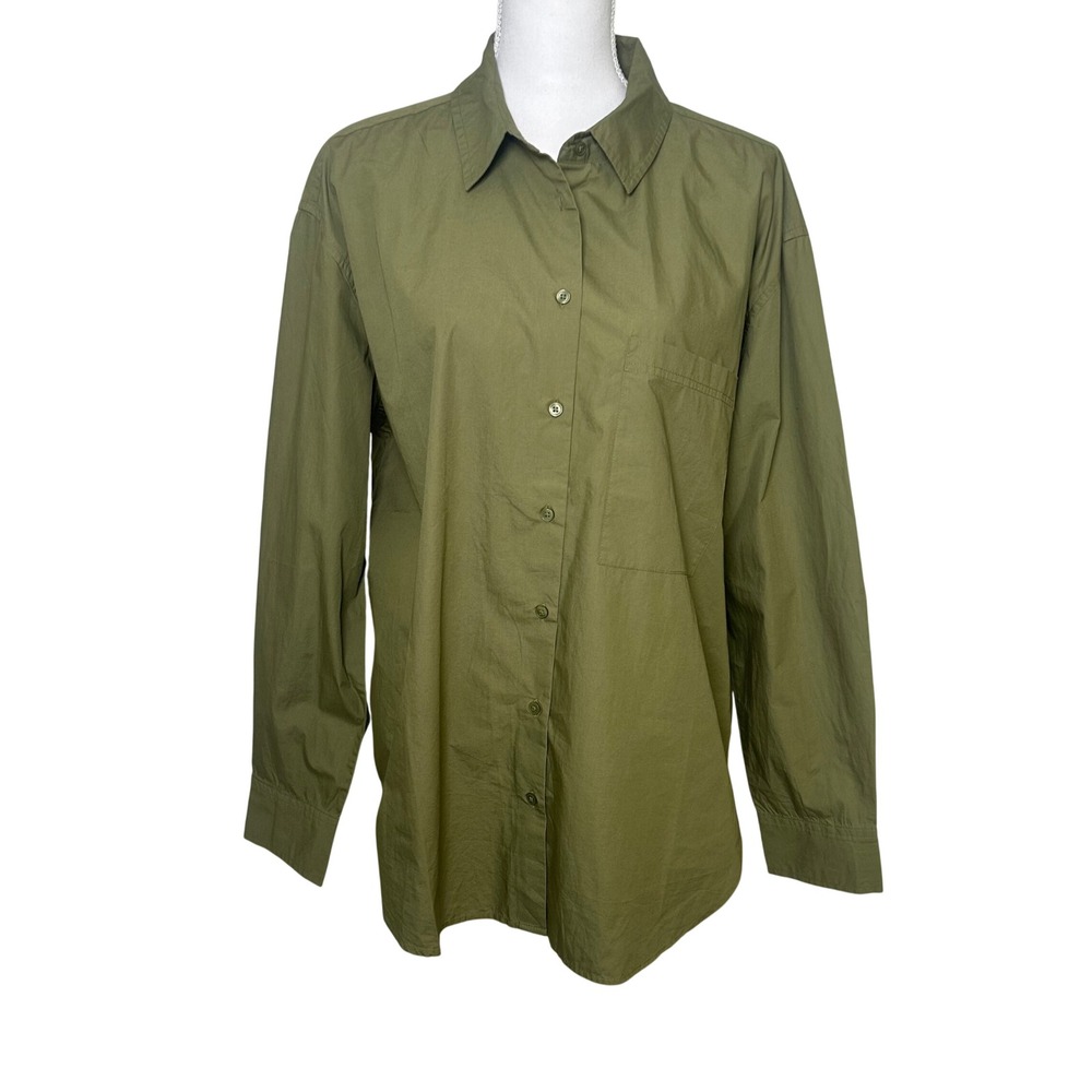Quince Womens Organic cotton poplin boyfriend Button Up Shirt bay leaf Large